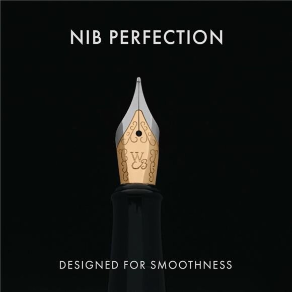 Black Fountain Pen Set, 18K Gilded Medium Nib, Includes 24 Pack - Picture 5 of 14